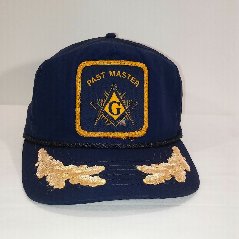 Vintage Past Master Emblem Leaves Adjustable Strap Blue Yellow Cap Hat Corded